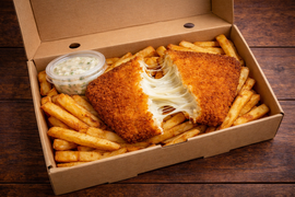 Smażony ser z frytkami